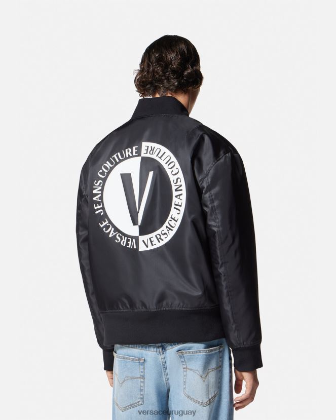 Versace chaqueta bomber con emblema en V hombres negro ropa H88R0H2418