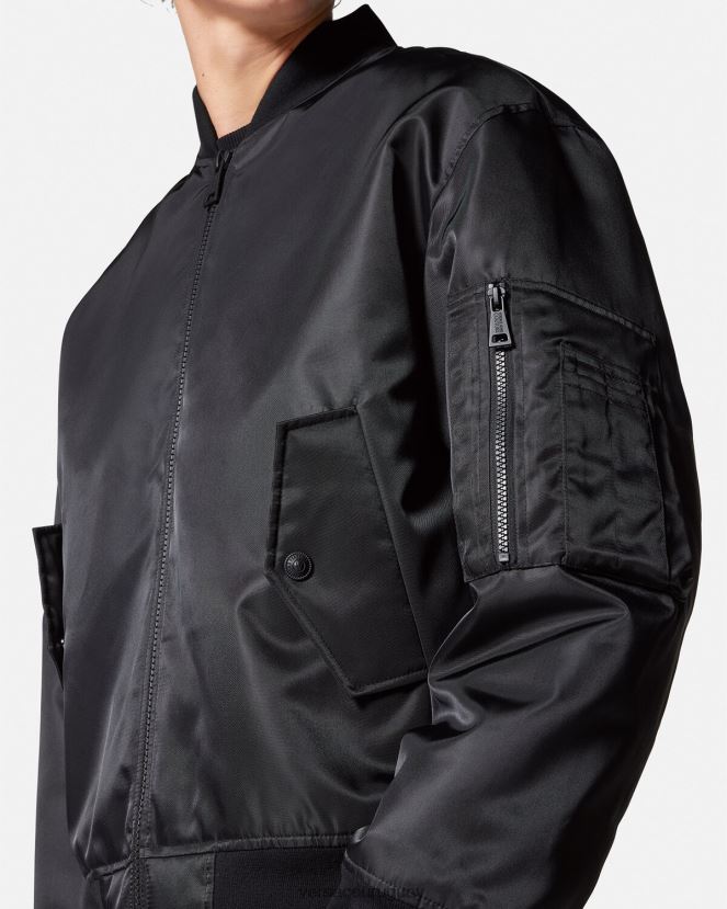 Versace chaqueta bomber con emblema en V hombres negro ropa H88R0H2418