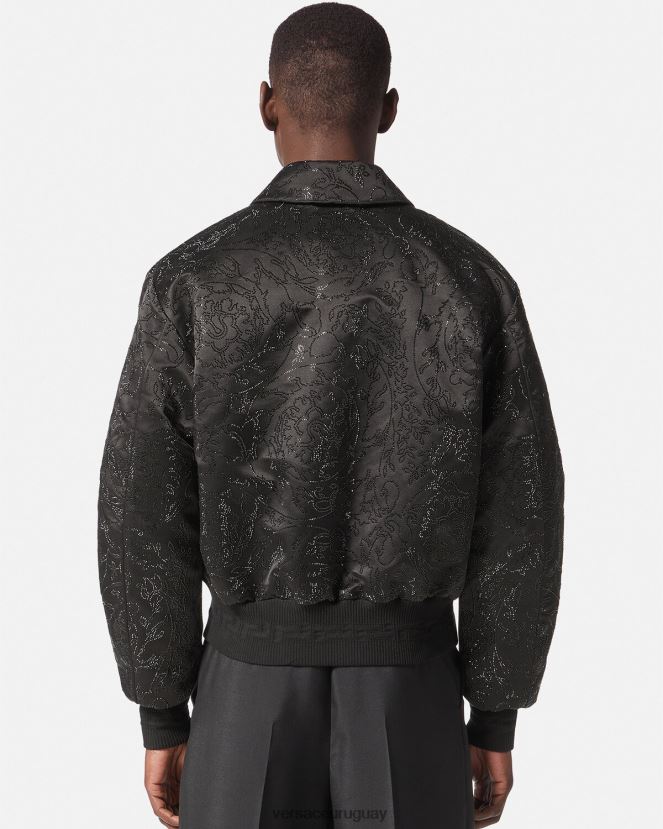 Versace chaqueta bomber con silueta barroca y adornos hombres negro ropa H88R0H1226