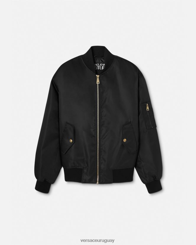 Versace chaqueta bomber de alta costura con logo hombres oro negro ropa H88R0H2417