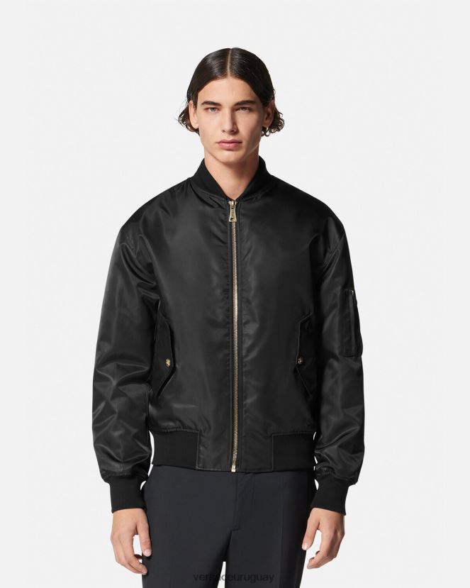 Versace chaqueta bomber de alta costura con logo hombres oro negro ropa H88R0H2417