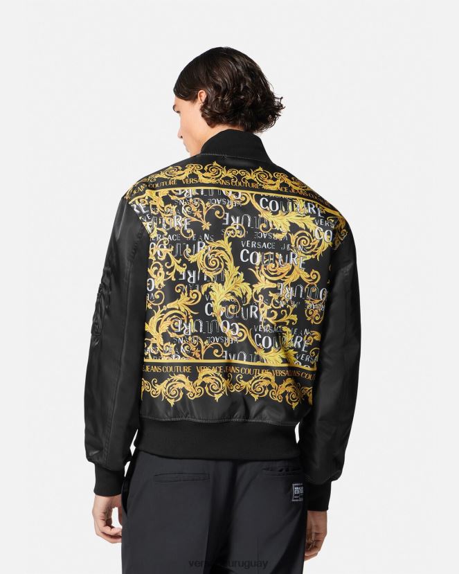 Versace chaqueta bomber de alta costura con logo hombres oro negro ropa H88R0H2417
