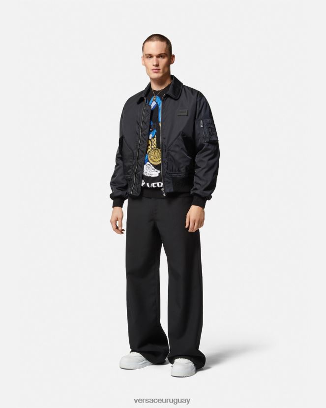 Versace chaqueta bomber de conejo del festival de primavera hombres negro ropa H88R0H1244