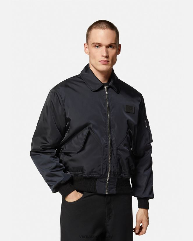 Versace chaqueta bomber de conejo del festival de primavera hombres negro ropa H88R0H1244