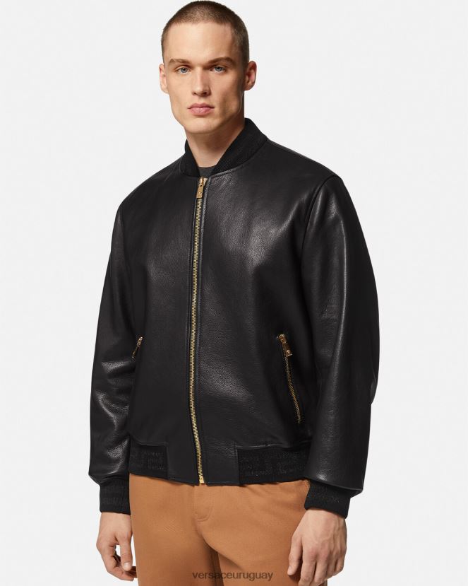 Versace chaqueta bomber de cuero con greca hombres negro ropa H88R0H1225