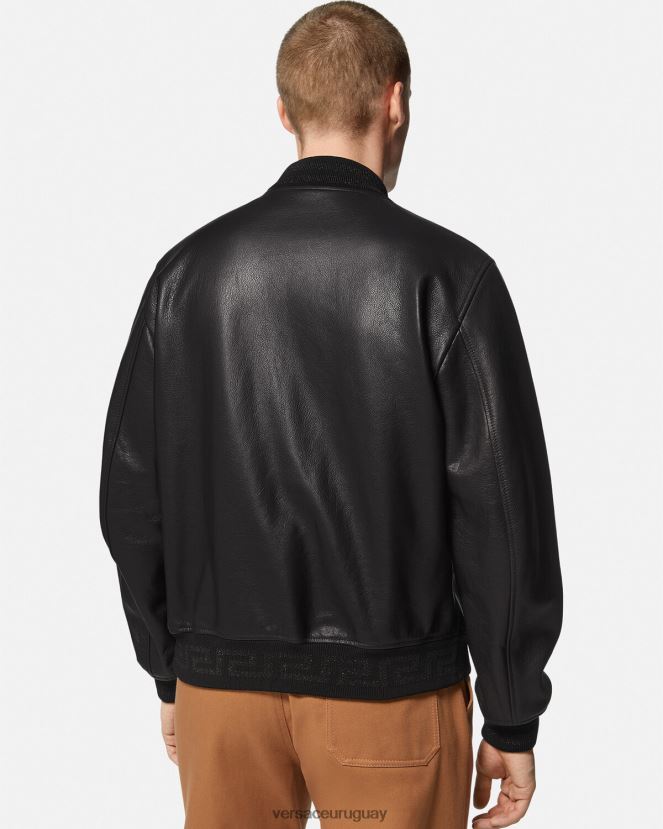 Versace chaqueta bomber de cuero con greca hombres negro ropa H88R0H1225