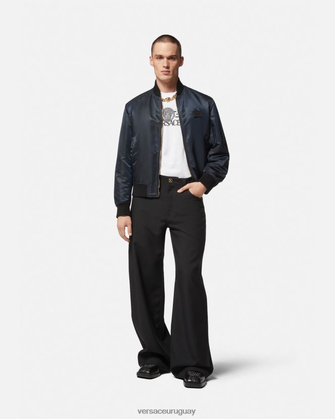 Versace chaqueta bomber reversible barroco 660 hombres azul y oro ropa H88R0H1240