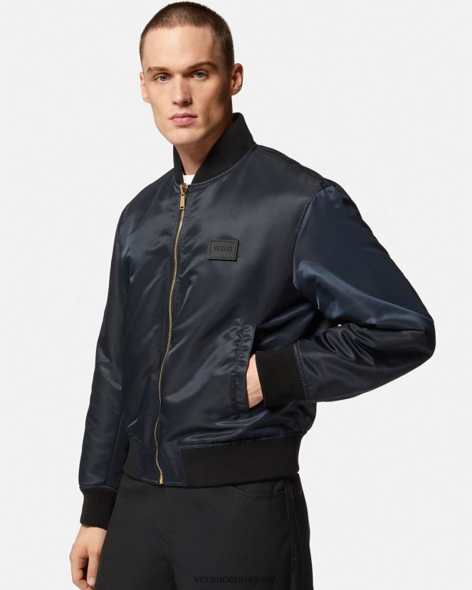 Versace chaqueta bomber reversible barroco 660 hombres azul y oro ropa H88R0H1240