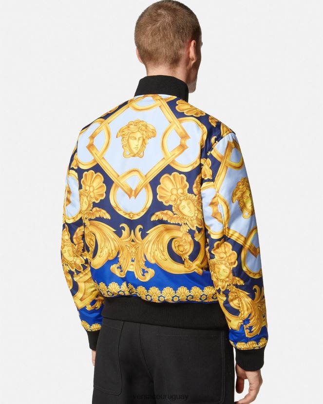 Versace chaqueta bomber reversible barroco 660 hombres azul y oro ropa H88R0H1240