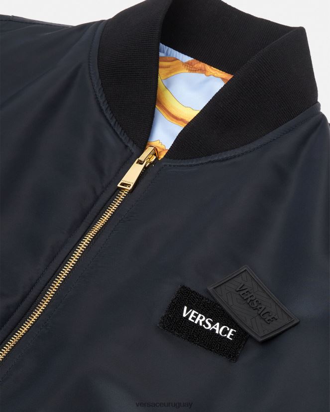 Versace chaqueta bomber reversible barroco 660 hombres azul y oro ropa H88R0H1240
