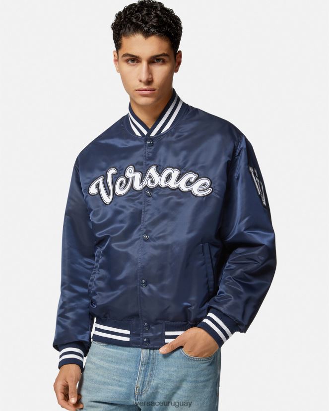 Versace chaqueta bomber universitaria de nailon hombres azul ropa H88R0H1230