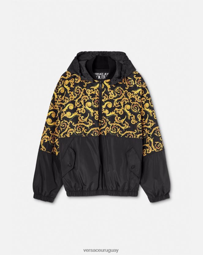 Versace chaqueta con capucha de alta costura hombres oro negro ropa H88R0H2380