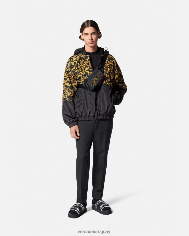 Versace chaqueta con capucha de alta costura hombres oro negro ropa H88R0H2380