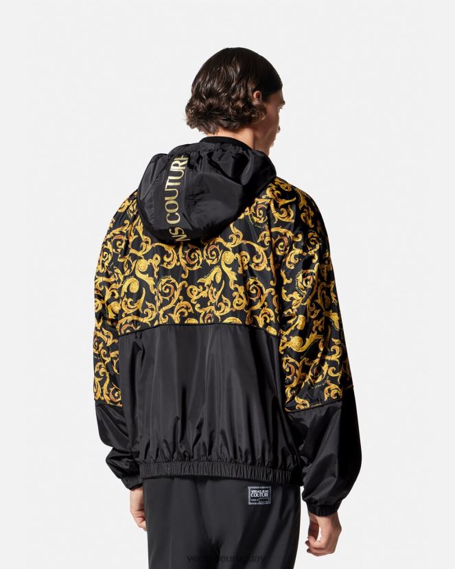 Versace chaqueta con capucha de alta costura hombres oro negro ropa H88R0H2380