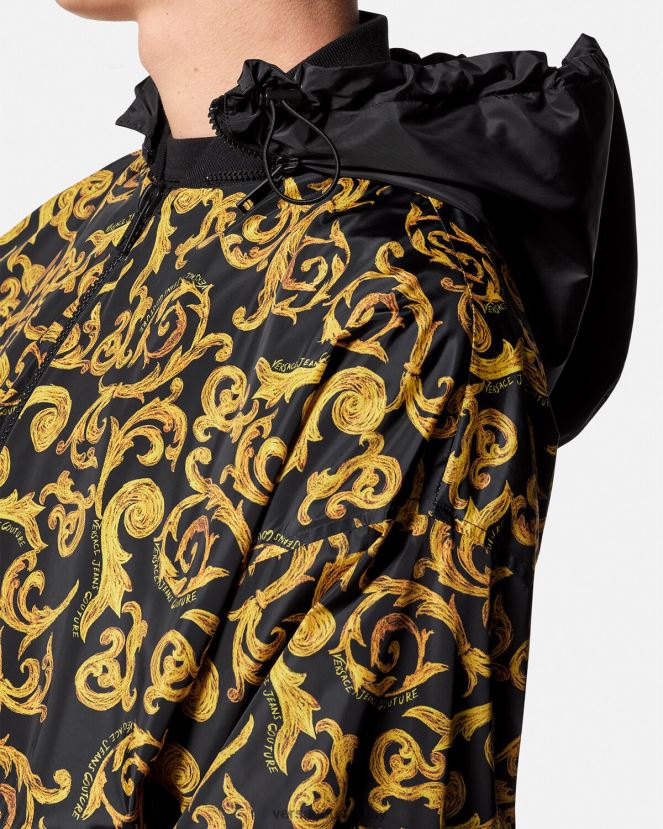 Versace chaqueta con capucha de alta costura hombres oro negro ropa H88R0H2380