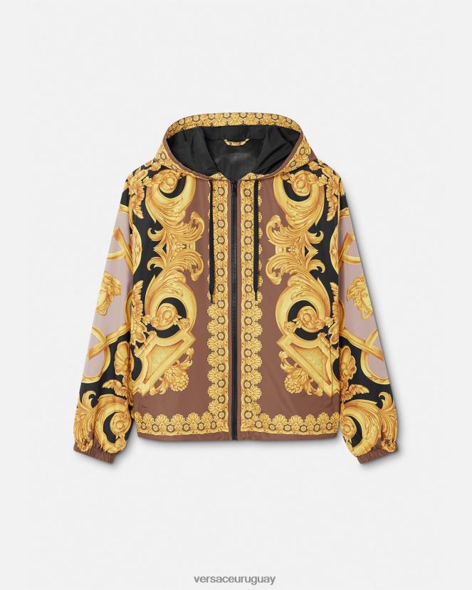 Versace chaqueta cortavientos barroco 660 hombres marrón y dorado ropa H88R0H1241