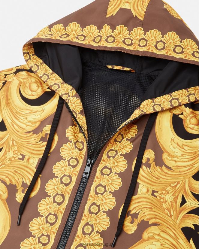 Versace chaqueta cortavientos barroco 660 hombres marrón y dorado ropa H88R0H1241