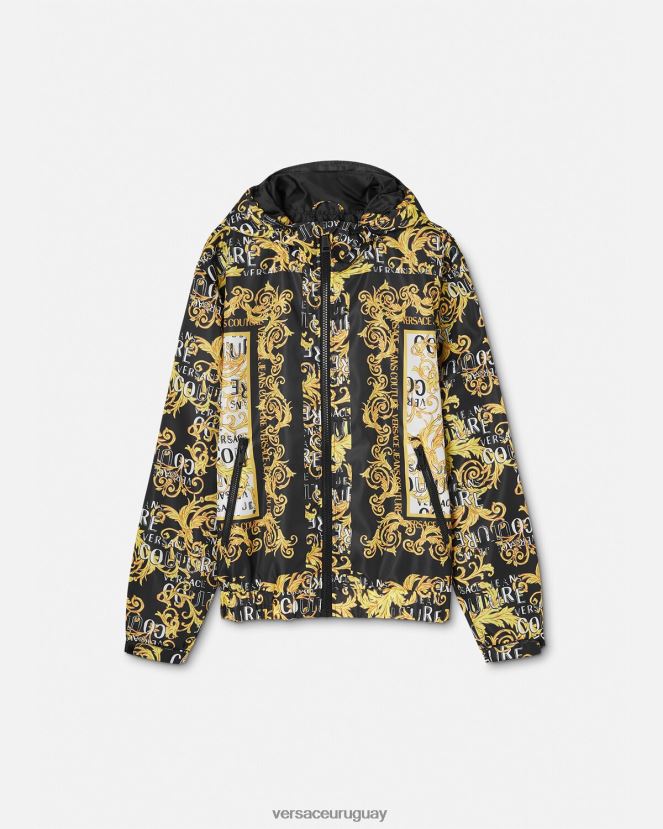 Versace chaqueta cortavientos de alta costura con logo hombres negro y estampado ropa H88R0H2414