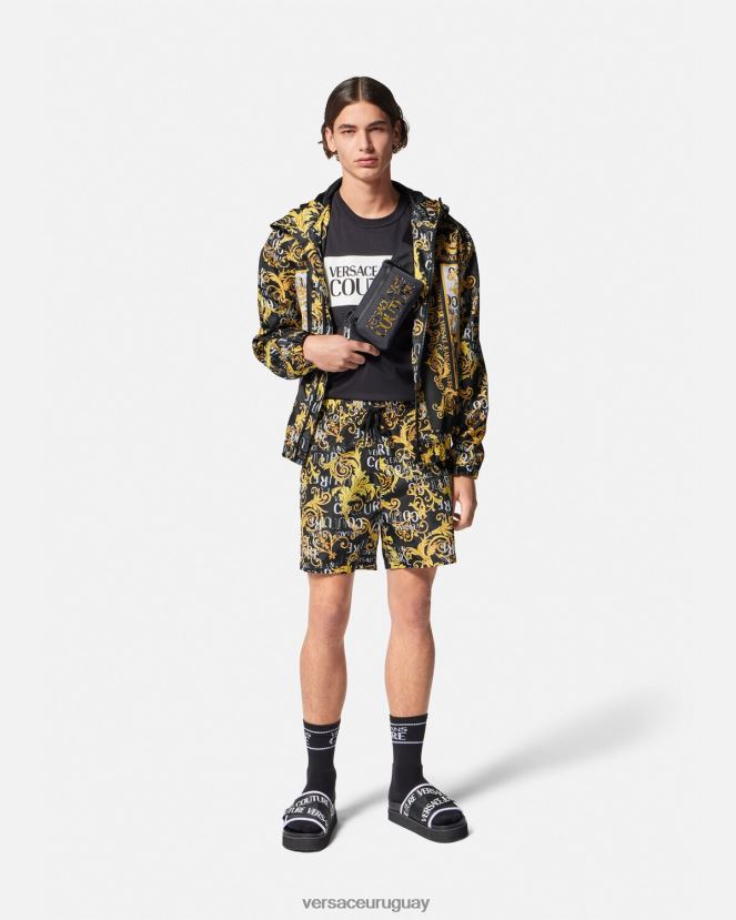 Versace chaqueta cortavientos de alta costura con logo hombres negro y estampado ropa H88R0H2414