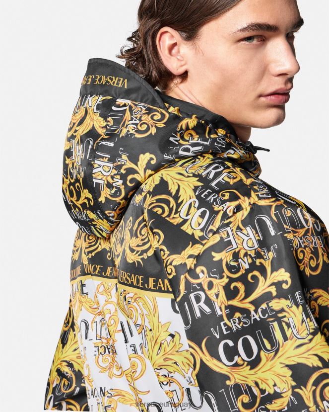 Versace chaqueta cortavientos de alta costura con logo hombres negro y estampado ropa H88R0H2414