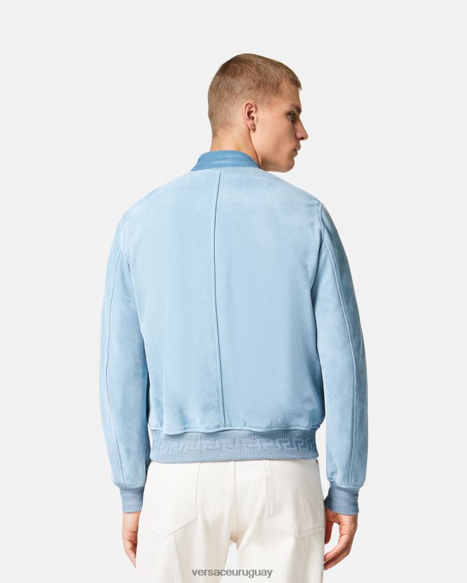 Versace chaqueta de ante con logo barroco y conchas marinas hombres azul claro ropa H88R0H1223