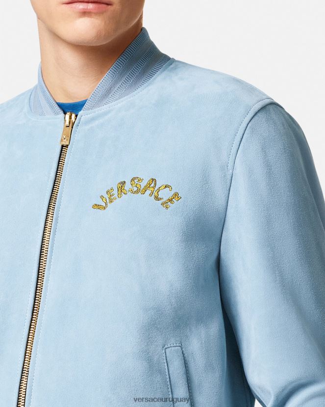 Versace chaqueta de ante con logo barroco y conchas marinas hombres azul claro ropa H88R0H1223