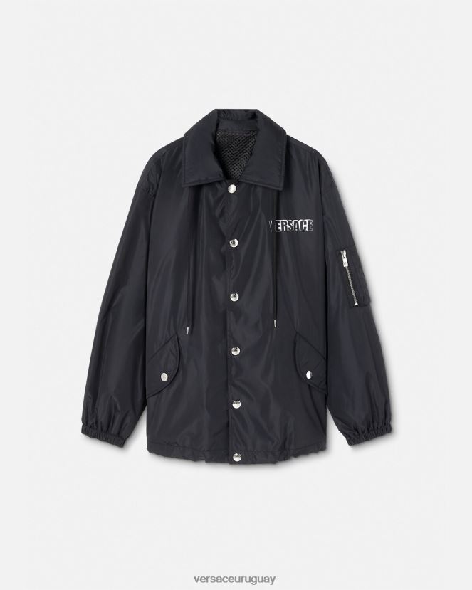 Versace chaqueta de nailon con logo gráfico hombres negro ropa H88R0H1243