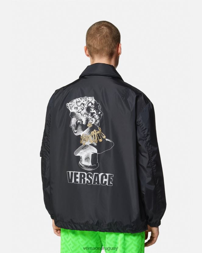 Versace chaqueta de nailon con logo gráfico hombres negro ropa H88R0H1243