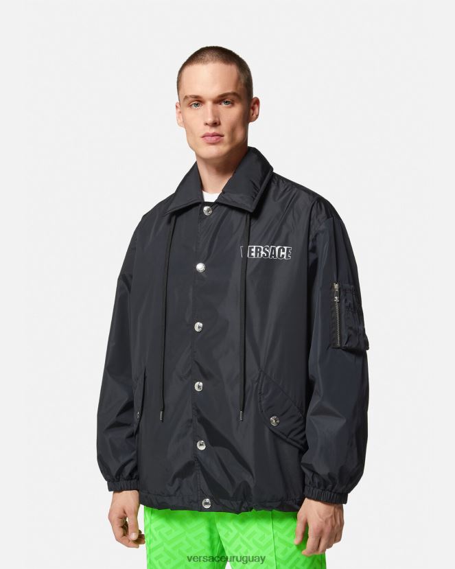 Versace chaqueta de nailon con logo gráfico hombres negro ropa H88R0H1243