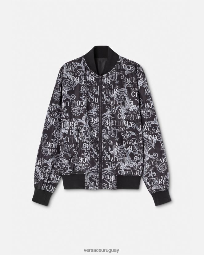 Versace chaqueta reversible de alta costura con logo hombres negro y estampado ropa H88R0H2415