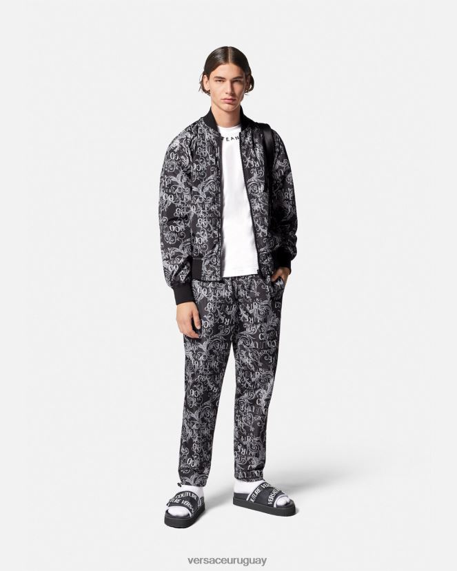 Versace chaqueta reversible de alta costura con logo hombres negro y estampado ropa H88R0H2415