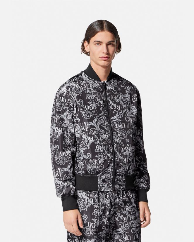 Versace chaqueta reversible de alta costura con logo hombres negro y estampado ropa H88R0H2415