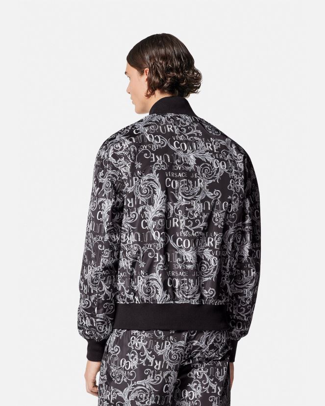 Versace chaqueta reversible de alta costura con logo hombres negro y estampado ropa H88R0H2415