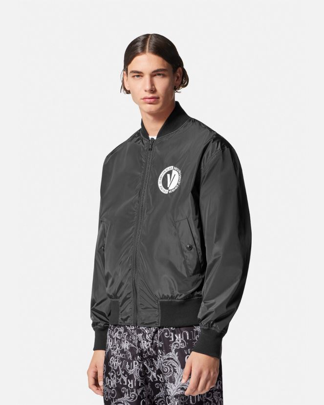 Versace chaqueta reversible de alta costura con logo hombres negro y estampado ropa H88R0H2415