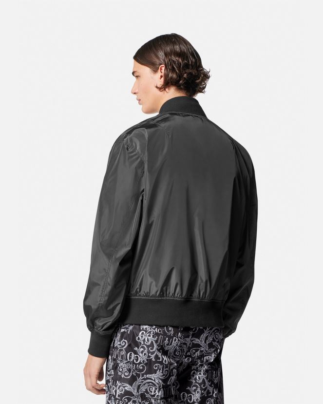 Versace chaqueta reversible de alta costura con logo hombres negro y estampado ropa H88R0H2415
