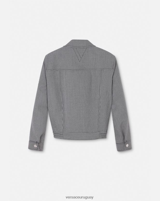 Versace chaqueta tipo blusón con cremallera y pata de gallo hombres blanco negro ropa H88R0H1259