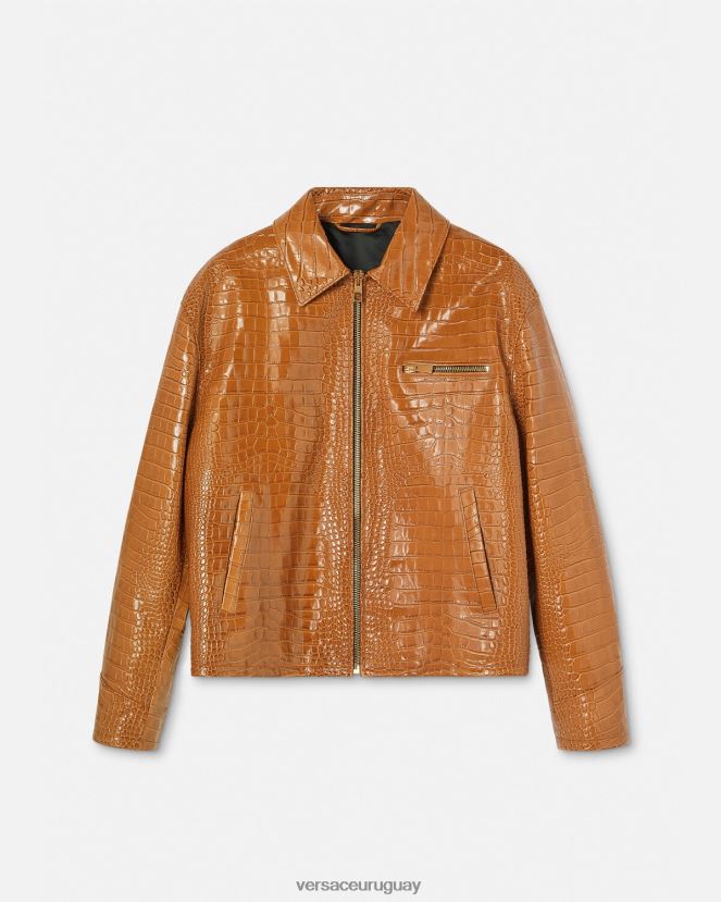 Versace chaqueta tipo blusón de cuero con efecto de cocodrilo hombres naranja ropa H88R0H1255