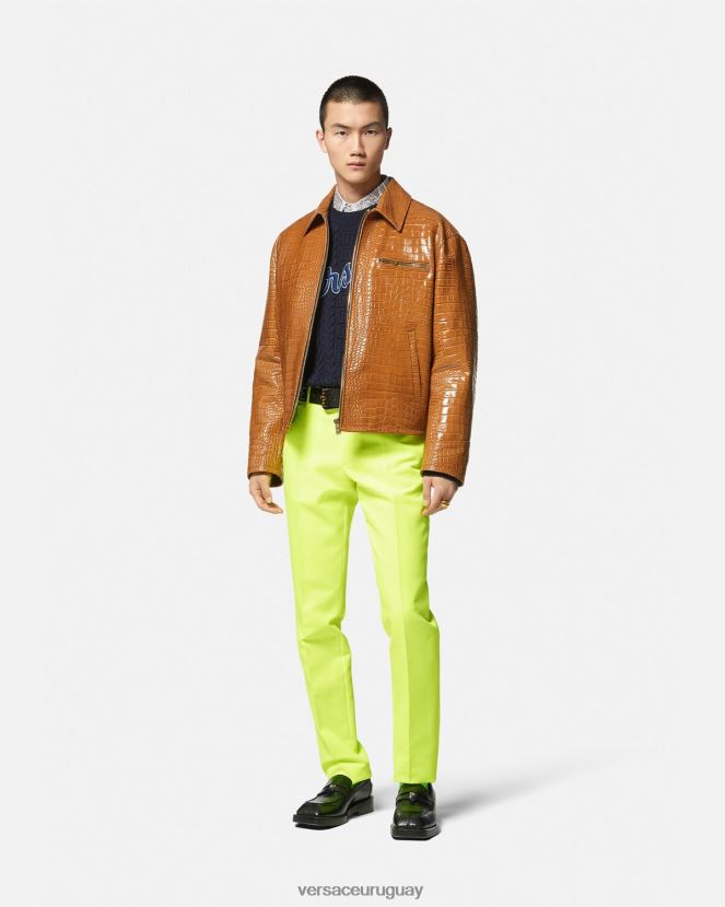 Versace chaqueta tipo blusón de cuero con efecto de cocodrilo hombres naranja ropa H88R0H1255