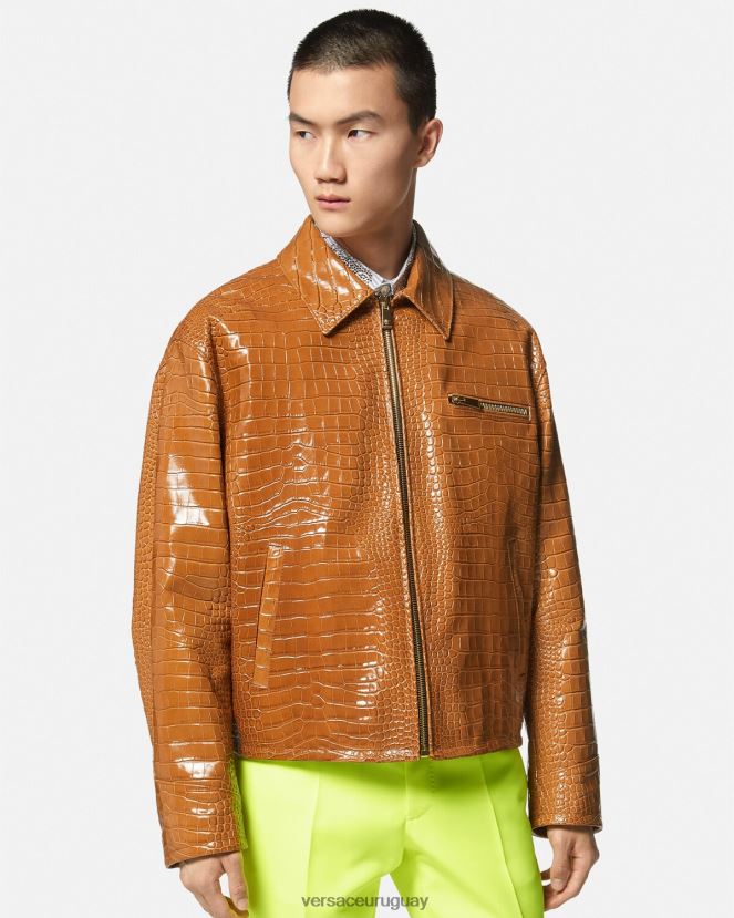 Versace chaqueta tipo blusón de cuero con efecto de cocodrilo hombres naranja ropa H88R0H1255