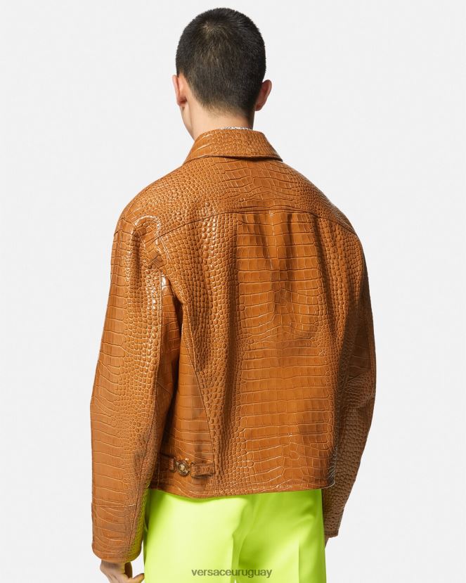 Versace chaqueta tipo blusón de cuero con efecto de cocodrilo hombres naranja ropa H88R0H1255