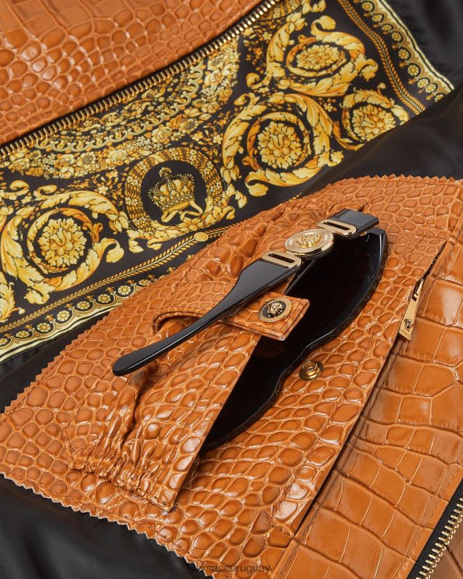 Versace chaqueta tipo blusón de cuero con efecto de cocodrilo hombres naranja ropa H88R0H1255