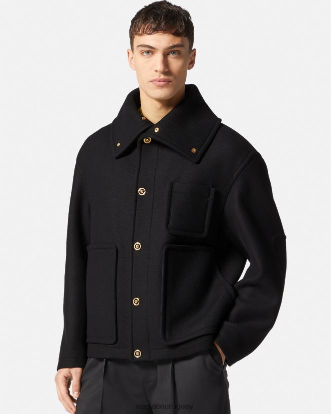 Versace chaqueta tipo blusón de lana con medusa hombres negro ropa H88R0H1251