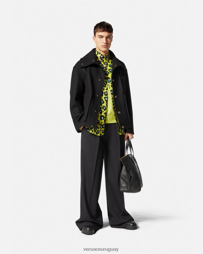 Versace chaqueta tipo blusón de lana con medusa hombres negro ropa H88R0H1251