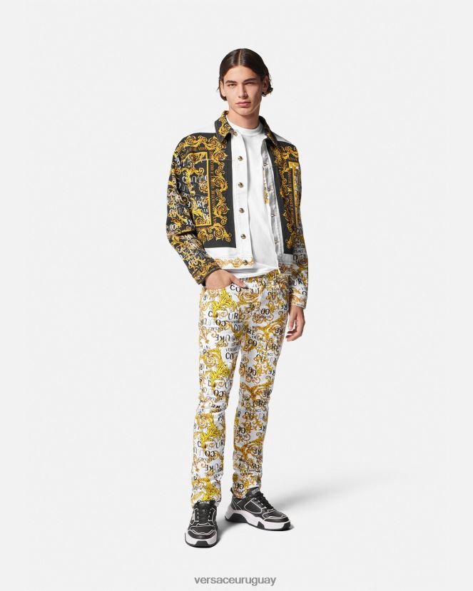 Versace chaqueta vaquera de alta costura con logo hombres oro y blanco ropa H88R0H2416