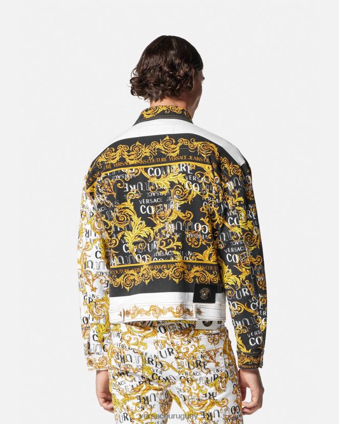 Versace chaqueta vaquera de alta costura con logo hombres oro y blanco ropa H88R0H2416