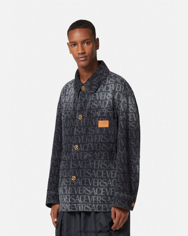 Versace chaqueta vaquera integral hombres negro y estampado ropa H88R0H1224