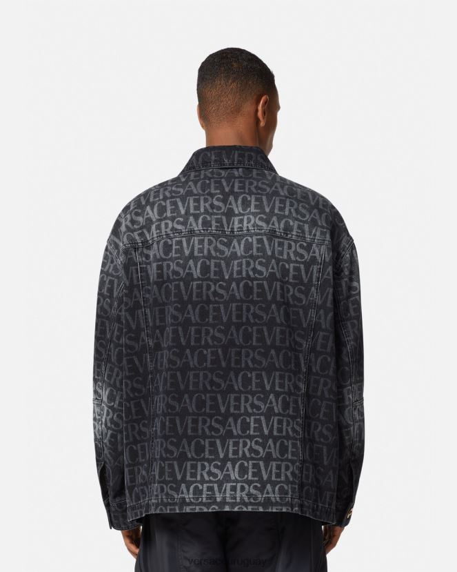Versace chaqueta vaquera integral hombres negro y estampado ropa H88R0H1224
