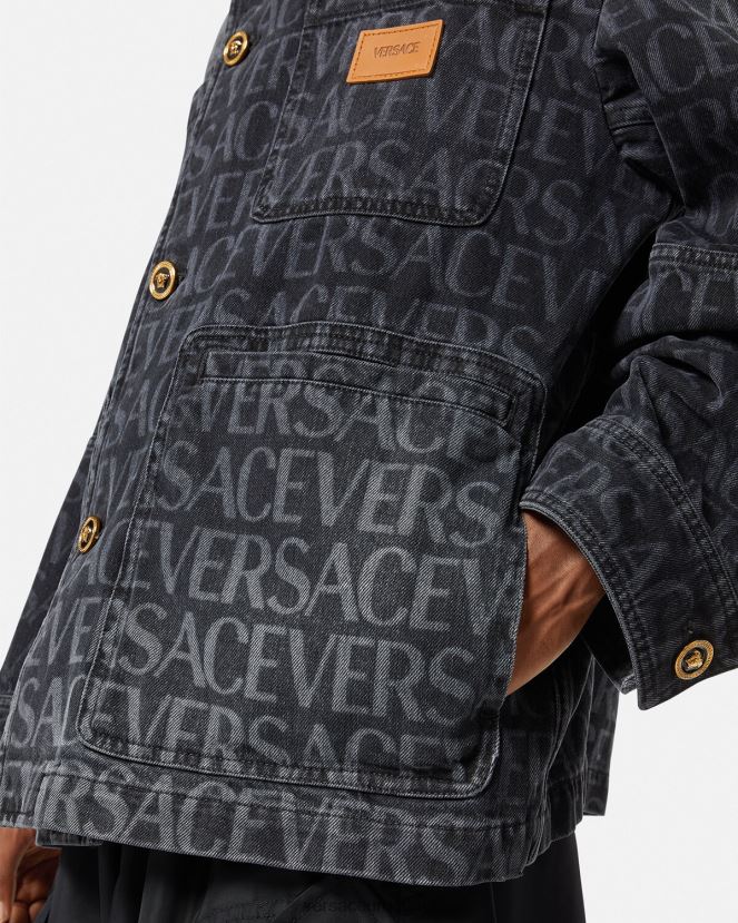 Versace chaqueta vaquera integral hombres negro y estampado ropa H88R0H1224