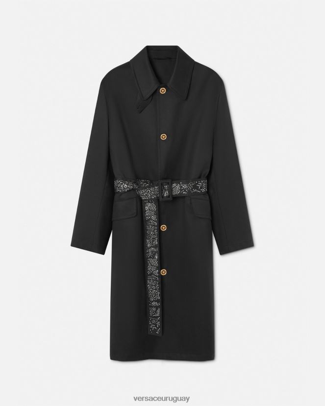 Versace gabardina con tachuelas hombres negro ropa H88R0H1254