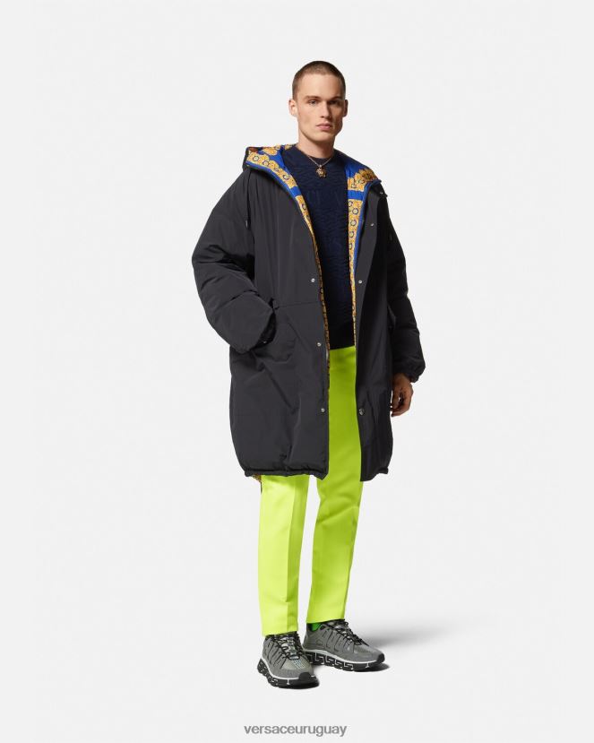 Versace parka acolchada reversible barroco 660 hombres azul y oro ropa H88R0H1239